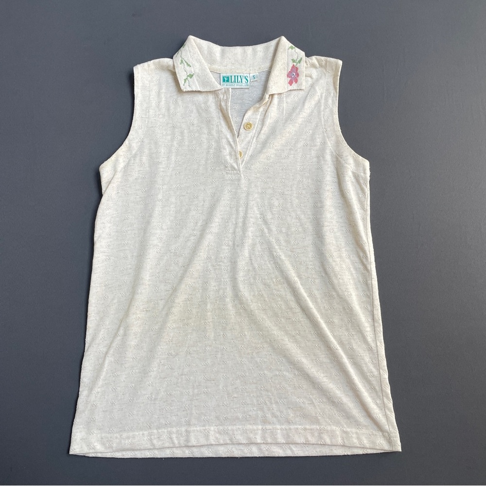 Sleeveless Polo with Floral Detail